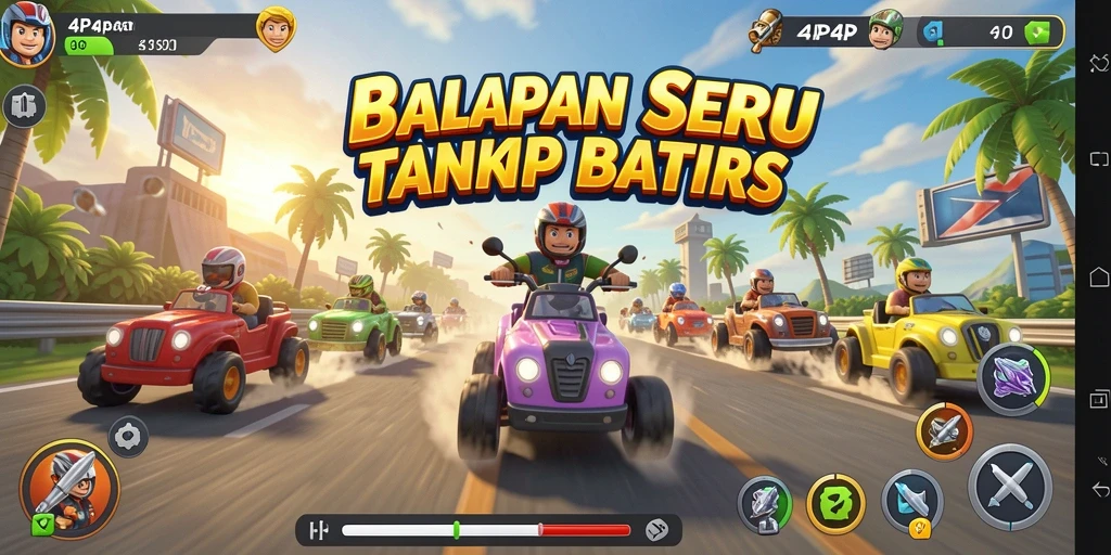 Tampilan gameplay menegangkan di 4P4P saat balapan.