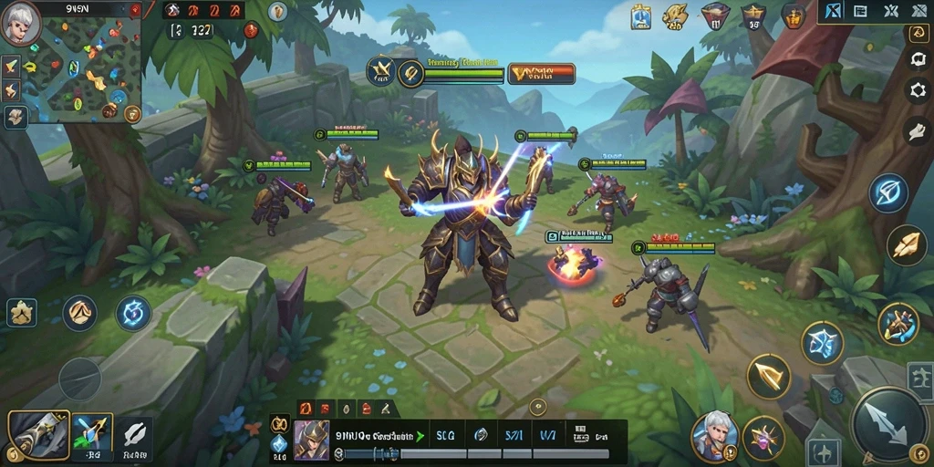Screenshot gameplay 9N9N yang menunjukkan aksi pertempuran strategis.