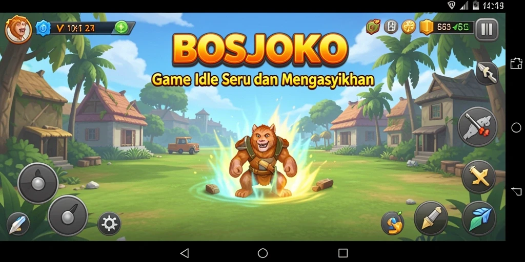 Tampilan gameplay yang menenangkan dari BOSJOKO dengan karakter yang berinteraksi.