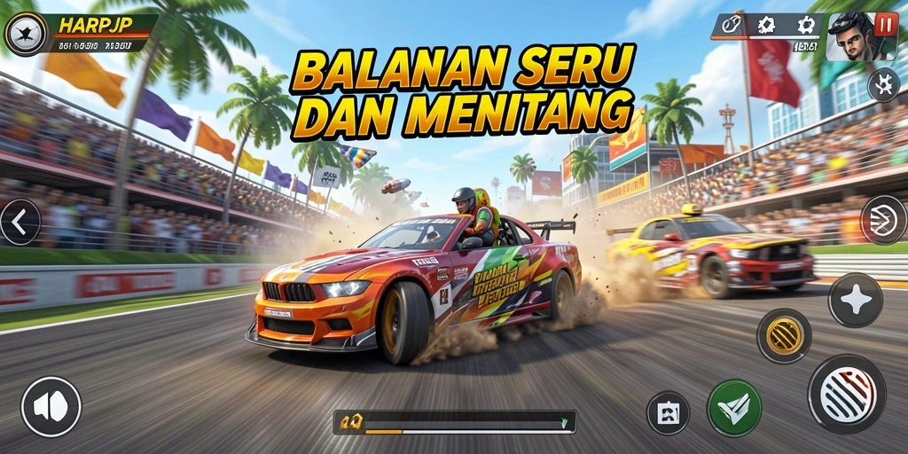 Tampilan gameplay menegangkan dari balapan seru HARAPJP.