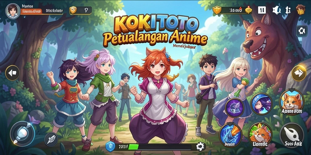 Tampilan gameplay KOKITOTO yang penuh warna dan interaksi karakter.