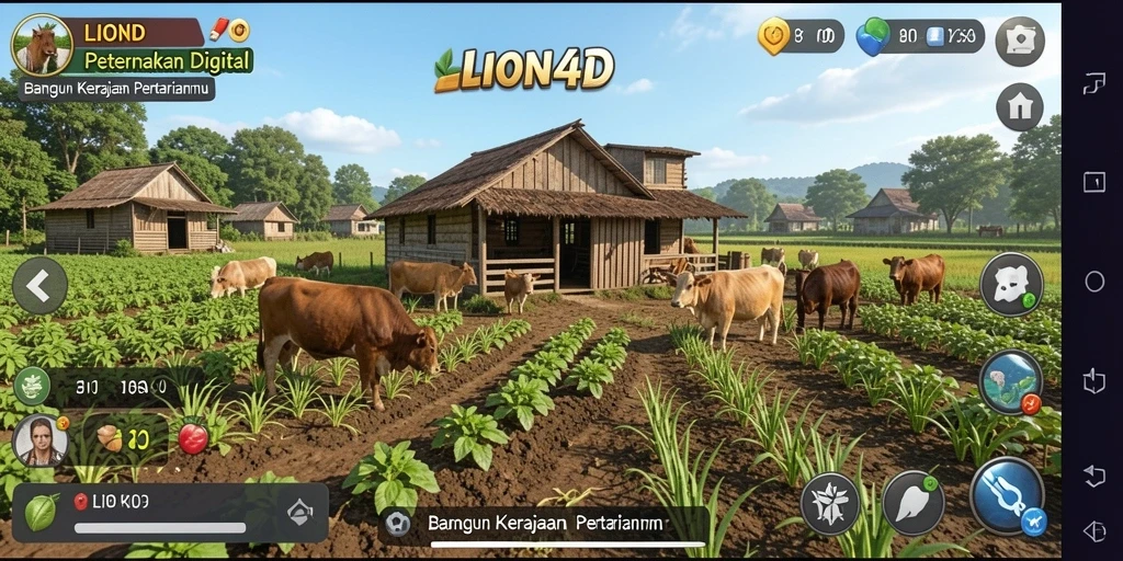 Menampilkan gameplay menarik di LION4D dengan aktivitas bertani.