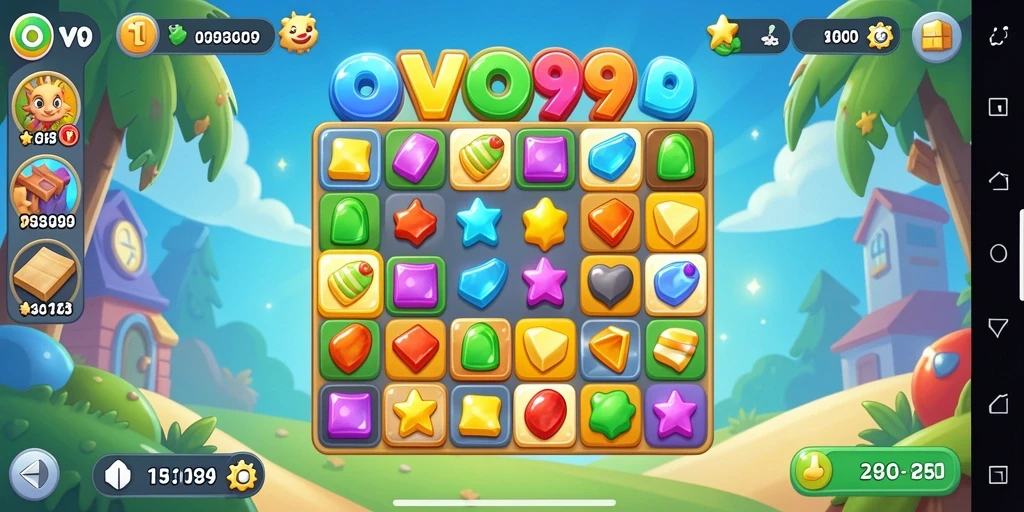Screenshot gameplay OVO99 menunjukkan kombinasi elemen Match-3 yang menarik.