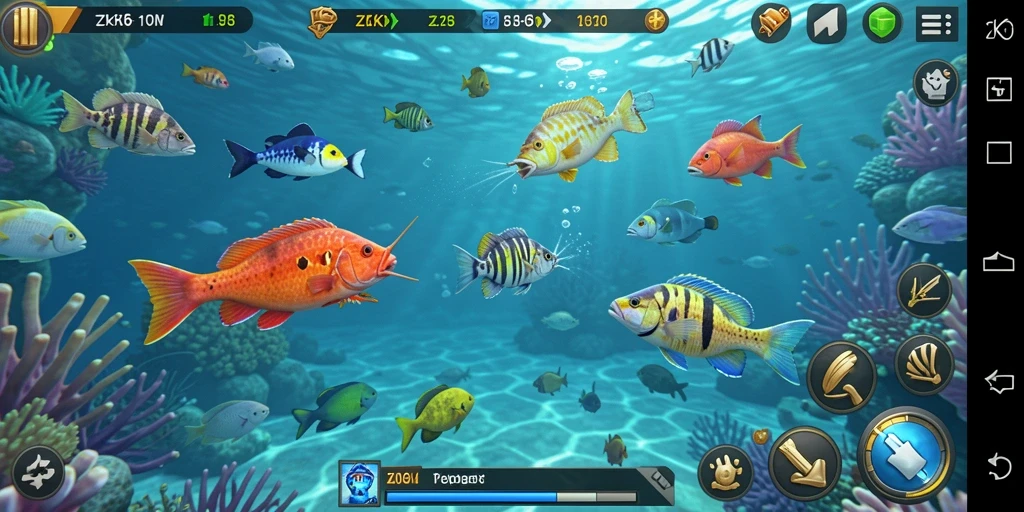 Screenshot gameplay ZK6 menampilkan aksi seru menembak ikan.